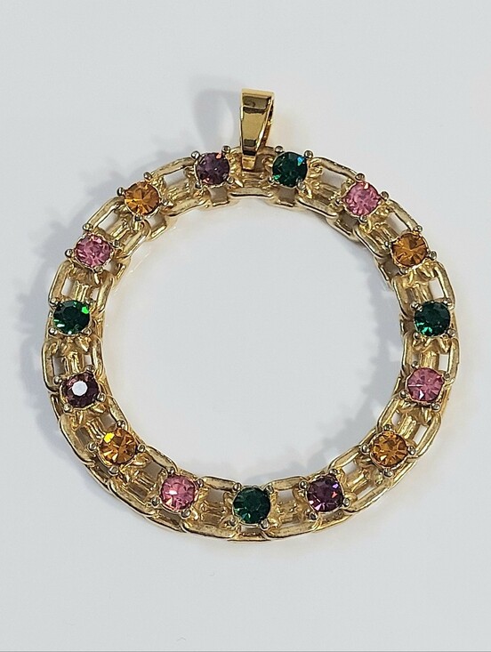 Jewelry - Vintage Gold Multicolor Gemstone Circle Pendant - Women Jewelry
